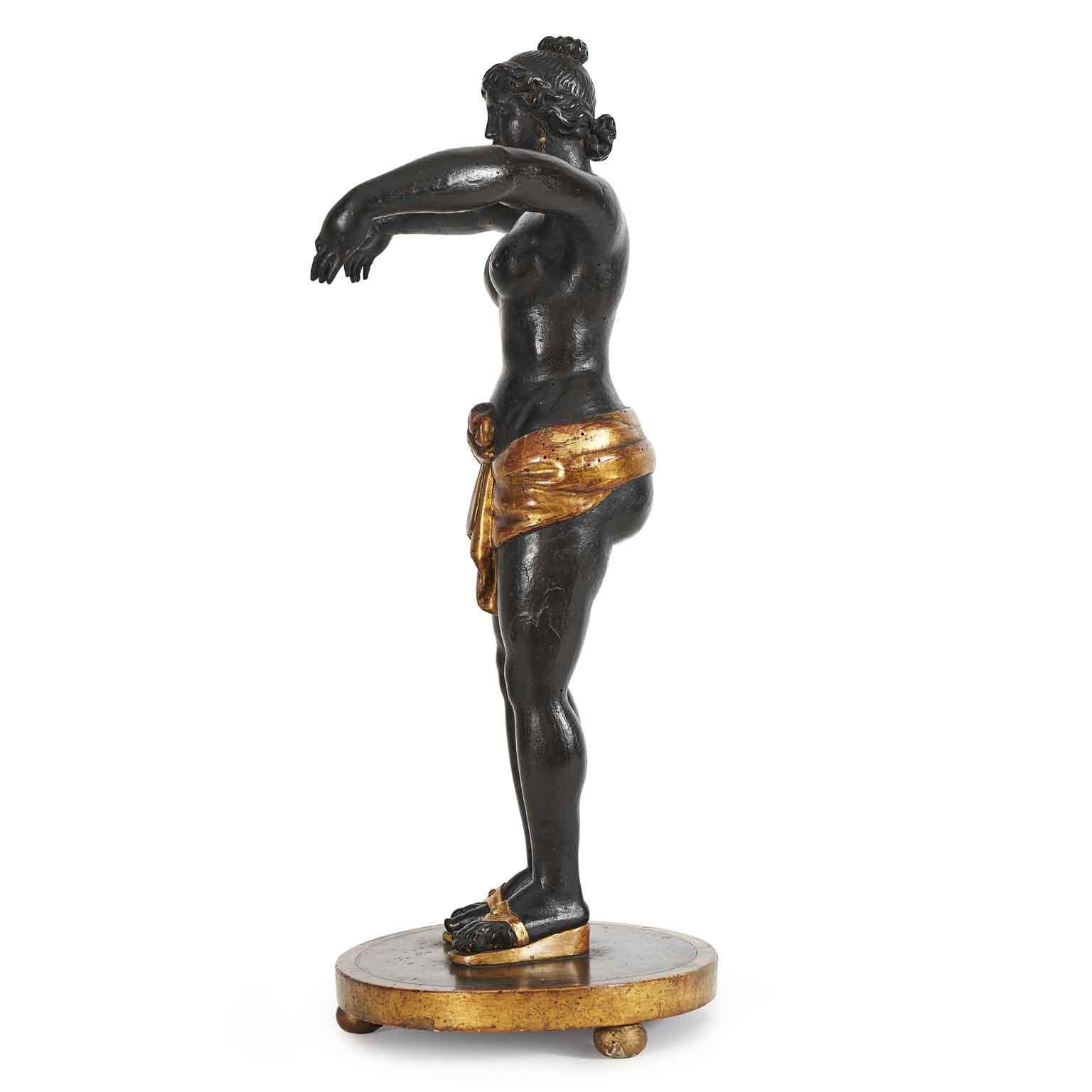 Goddess Circe Italian Neoclassical Sculpture Carved Wood Ebony and Gold 1800s For Sale 1