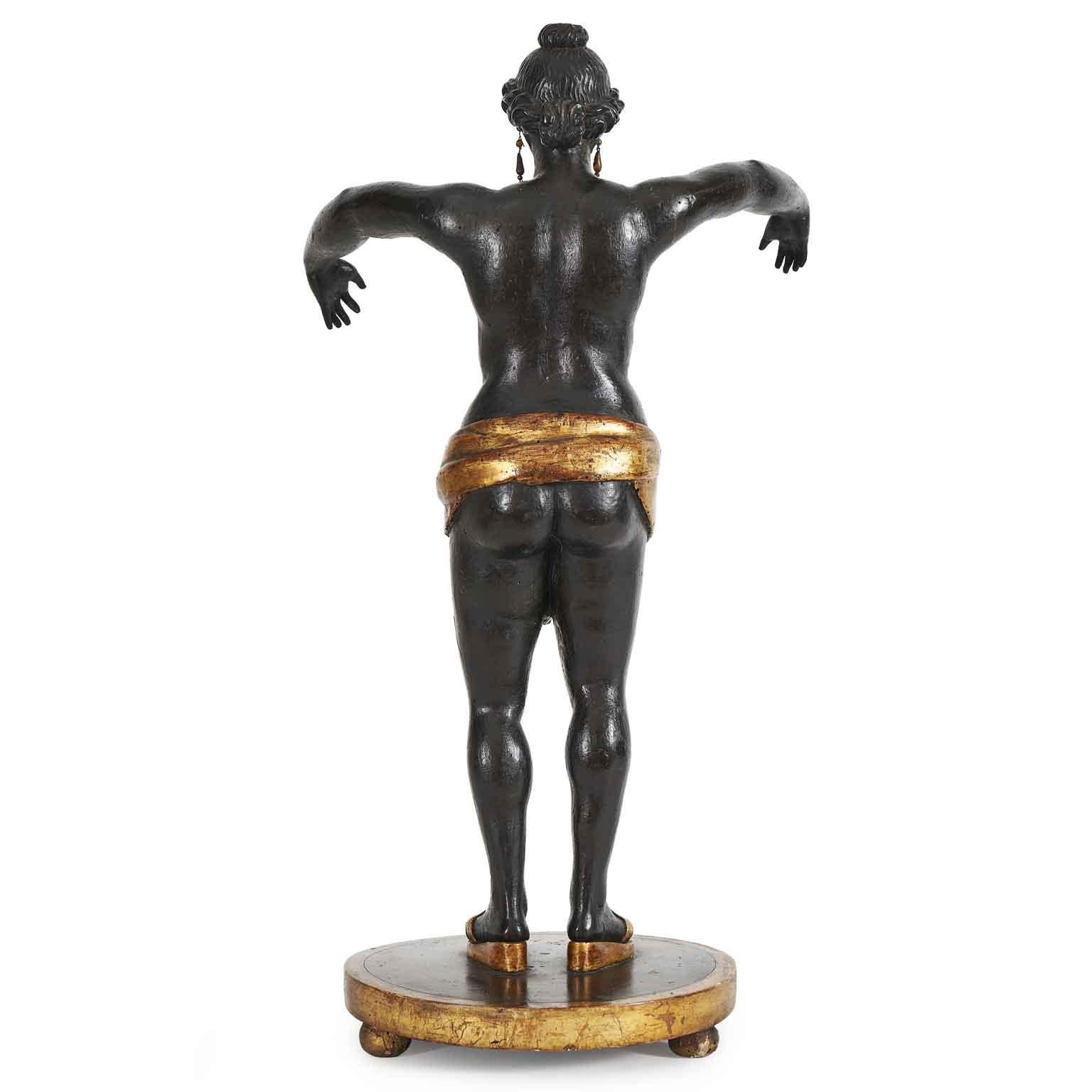 Goddess Circe Italian Neoclassical Sculpture Carved Wood Ebony and Gold 1800s For Sale 2