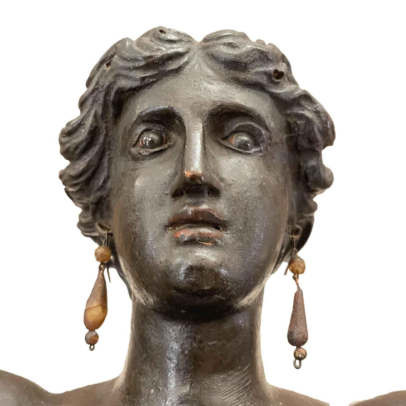 Goddess Circe Italian Neoclassical Sculpture Carved Wood Ebony and Gold 1800s For Sale 5