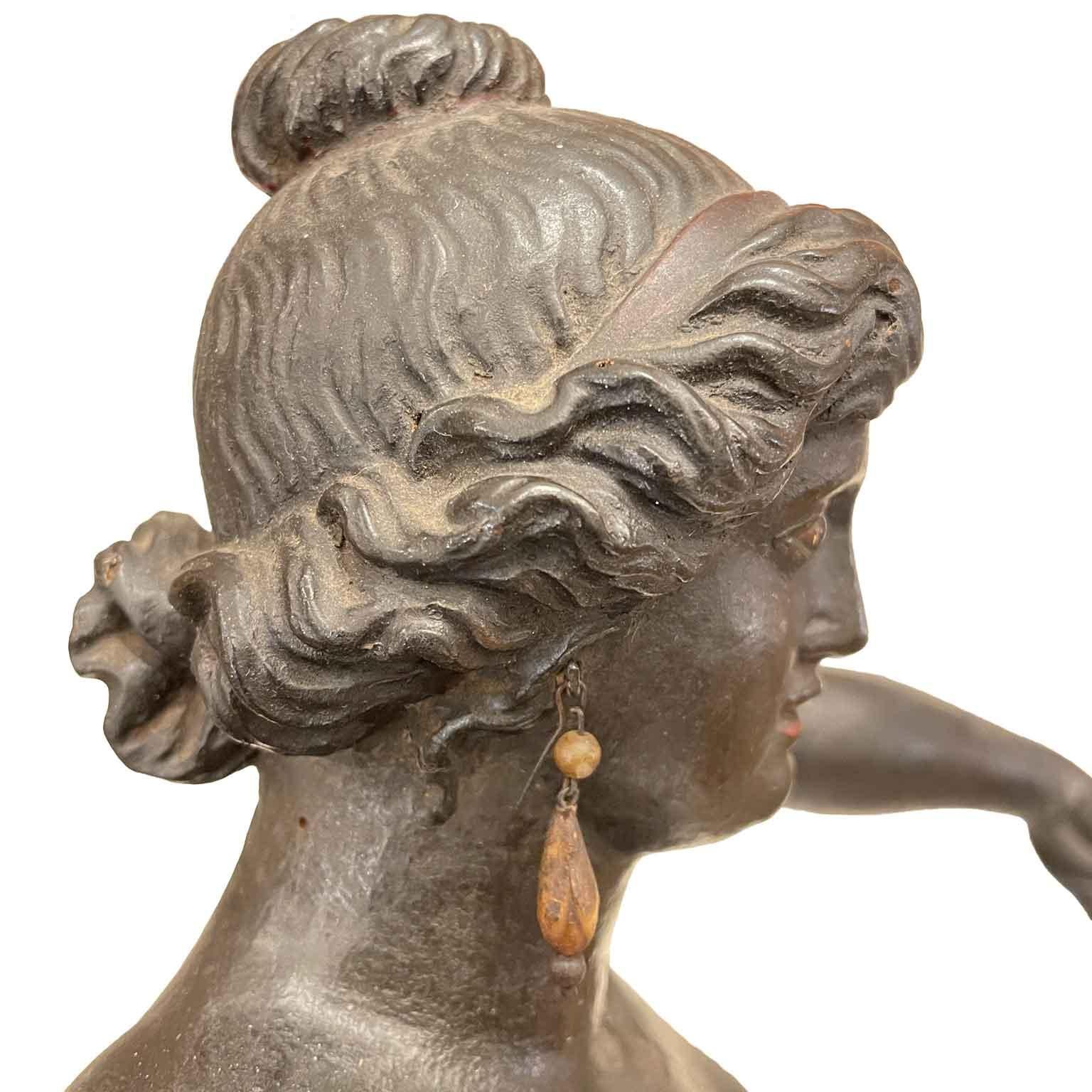 Goddess Circe Italian Neoclassical Sculpture Carved Wood Ebony and Gold 1800s For Sale 6