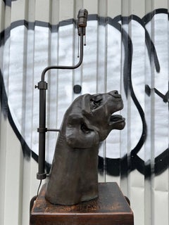 Decorative Cast Bronze Panther Head Table Lamp, Patinated Finish