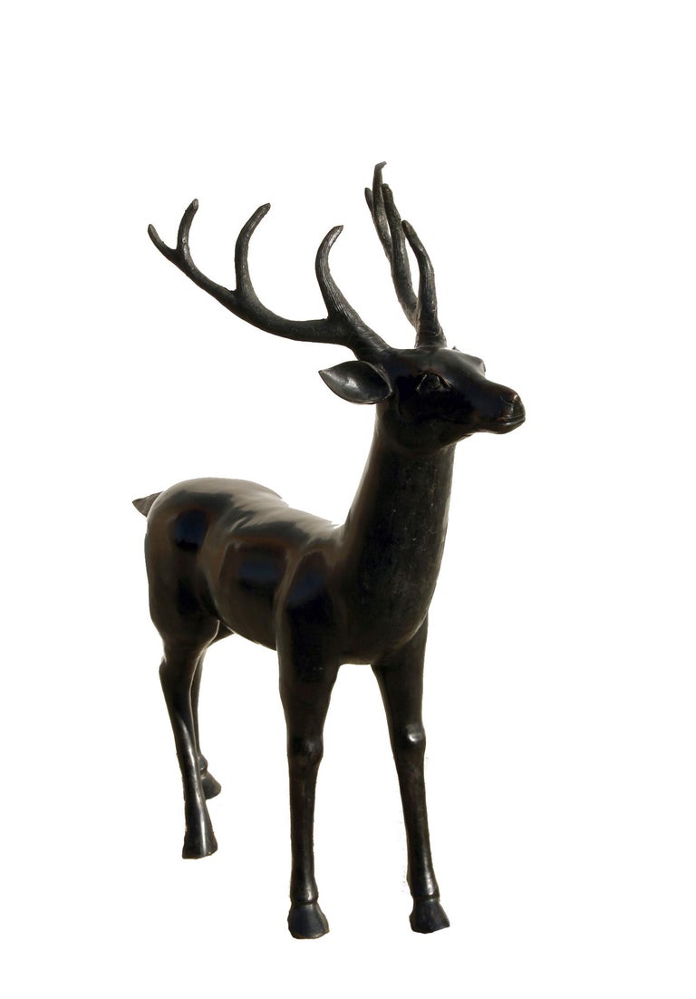Deer, Large Patinated Bronze Sculpture For Sale 1