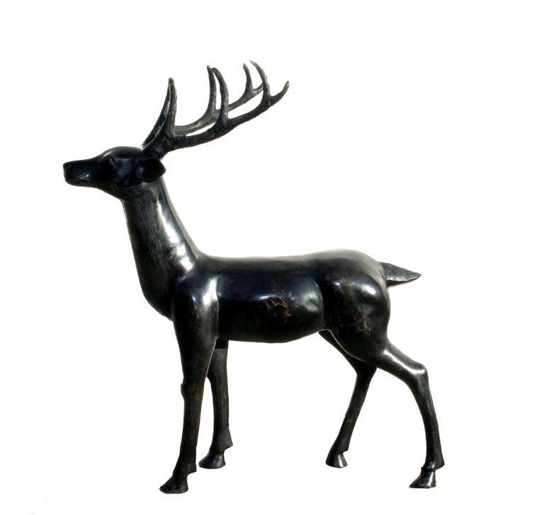 Unknown Figurative Sculpture - Deer, Large Patinated Bronze Sculpture