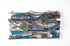 Del Campo Escultura mural brutalista de paisaje marino en acero y esmalte 1978