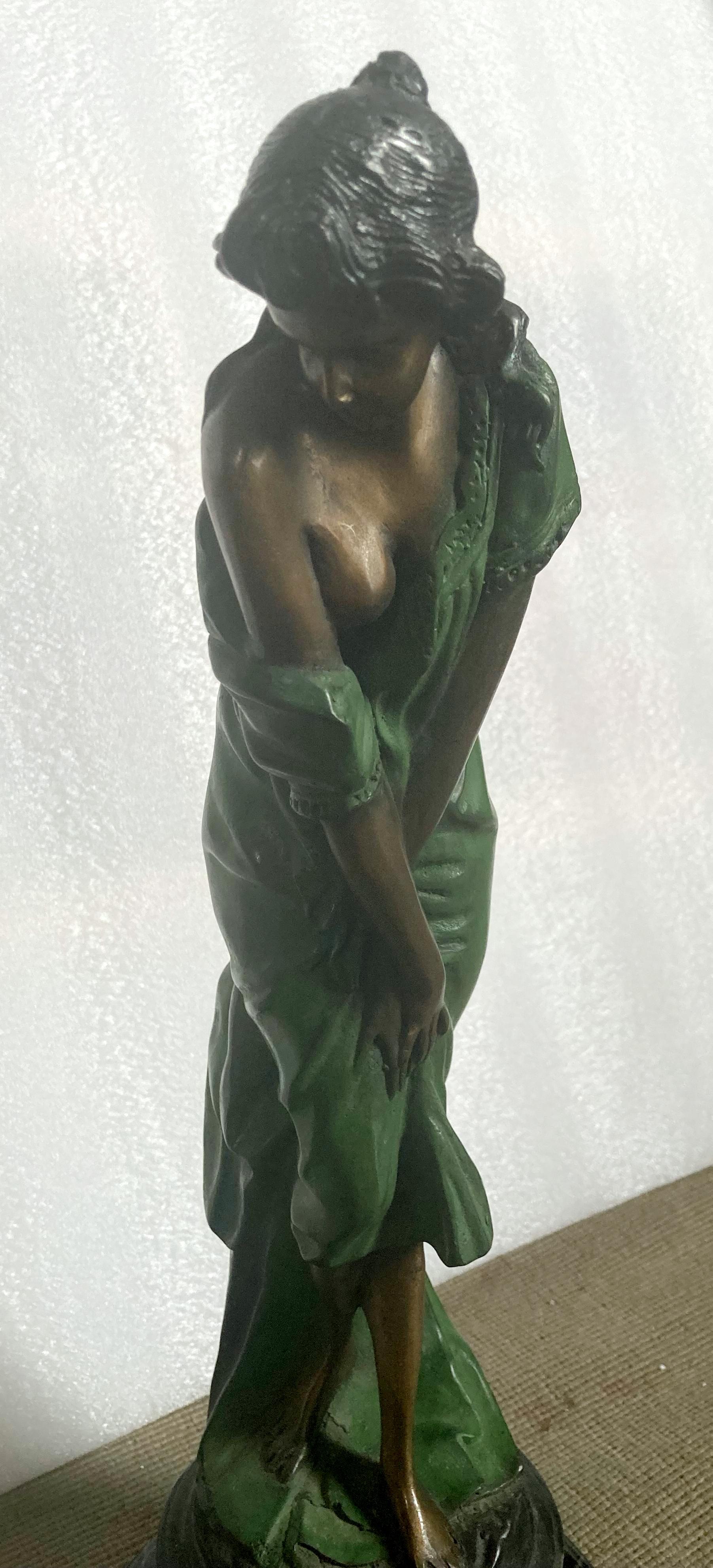 Demure Young Woman (Contemporary Bronze Sculpture) - Gold Figurative Sculpture by Unknown