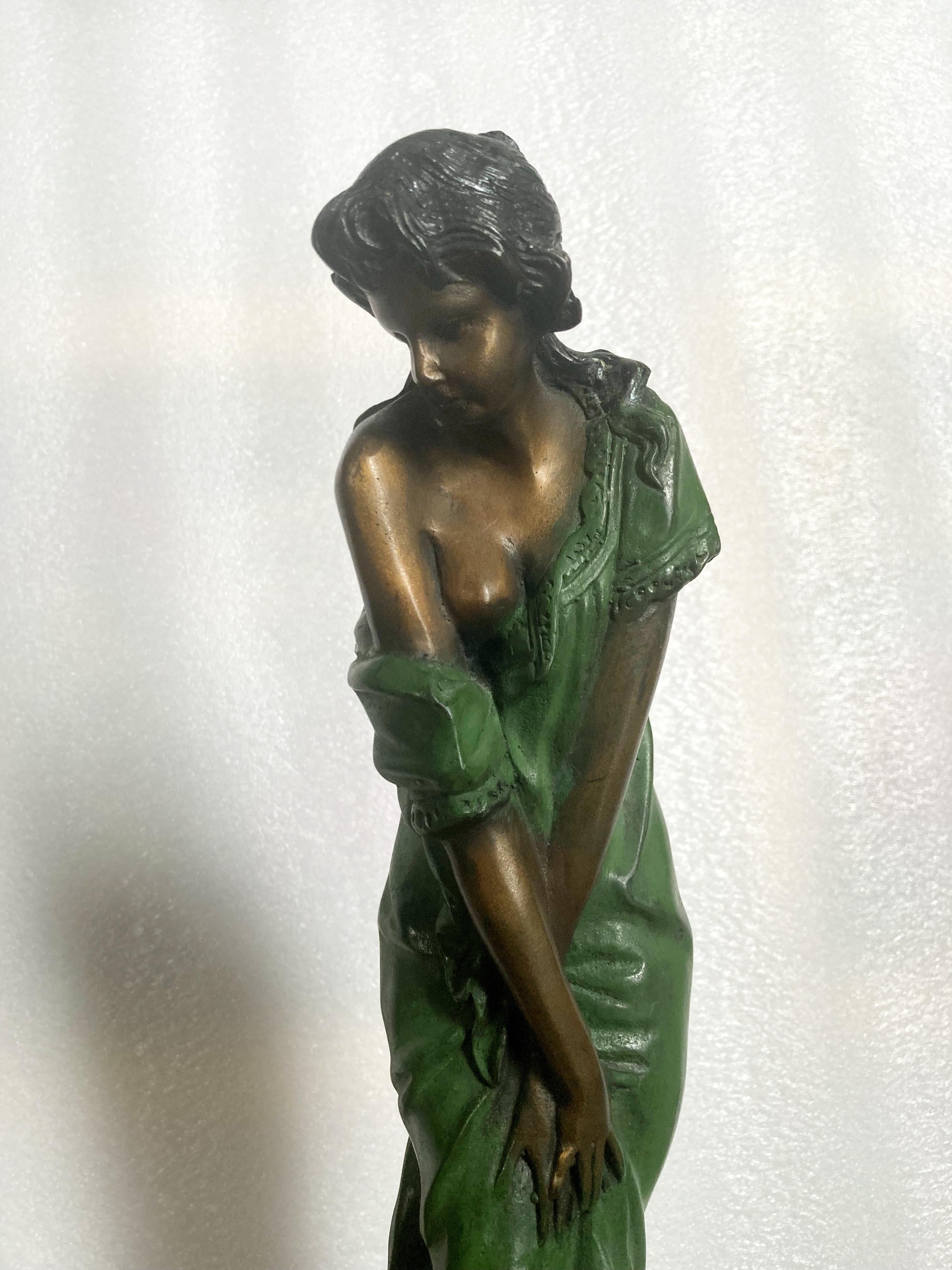 Unknown Figurative Sculpture - Demure Young Woman (Contemporary Bronze Sculpture)