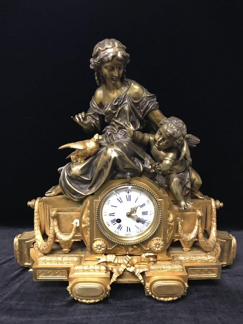 Unknown Figurative Sculpture - Diane and Cupidon Antique Gilt Bronze French Clock