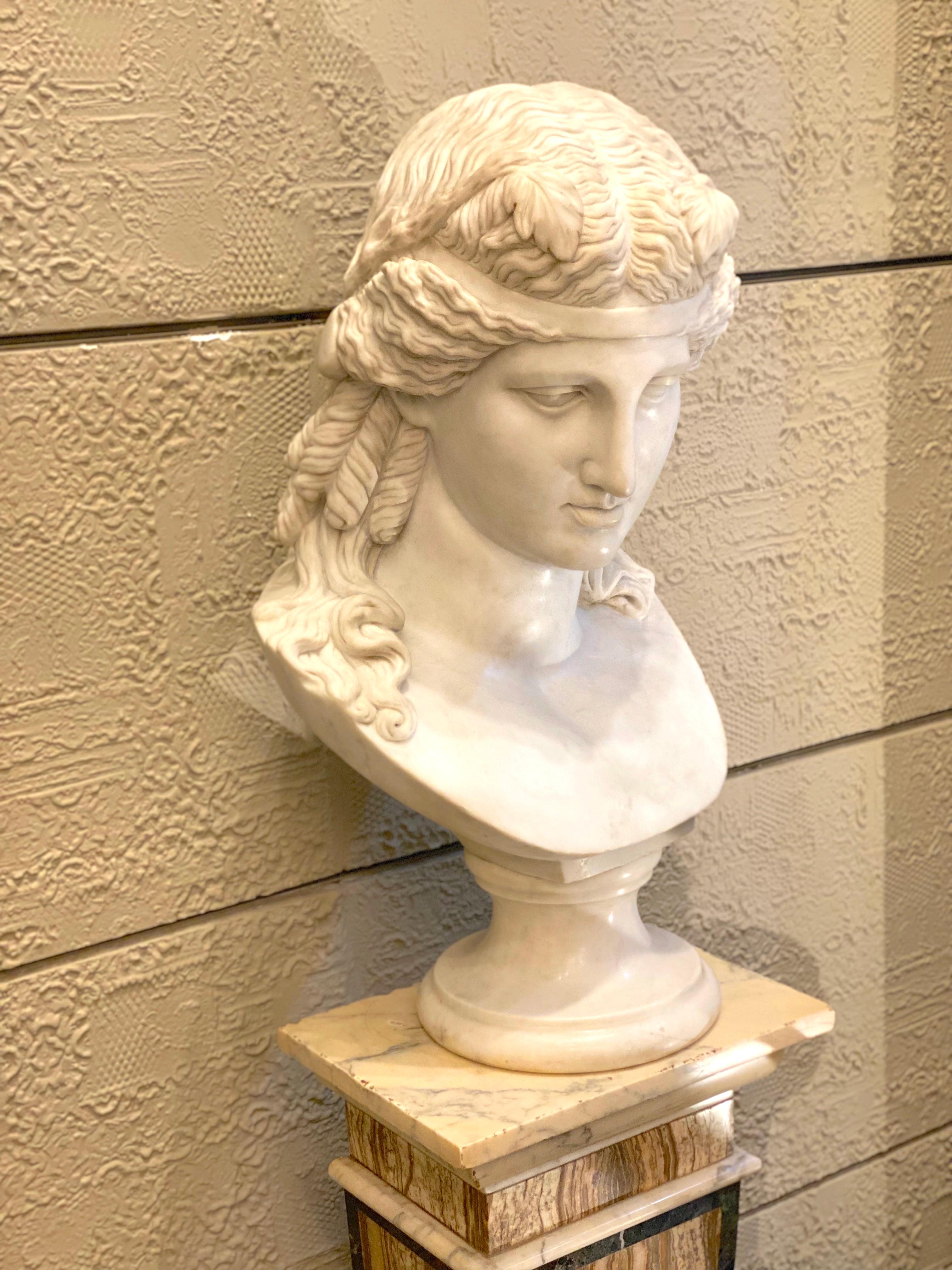 Dioniso, dio del divertimento, busto neoclassico in marmo bianco  Italia , 1890 ' in vendita 6
