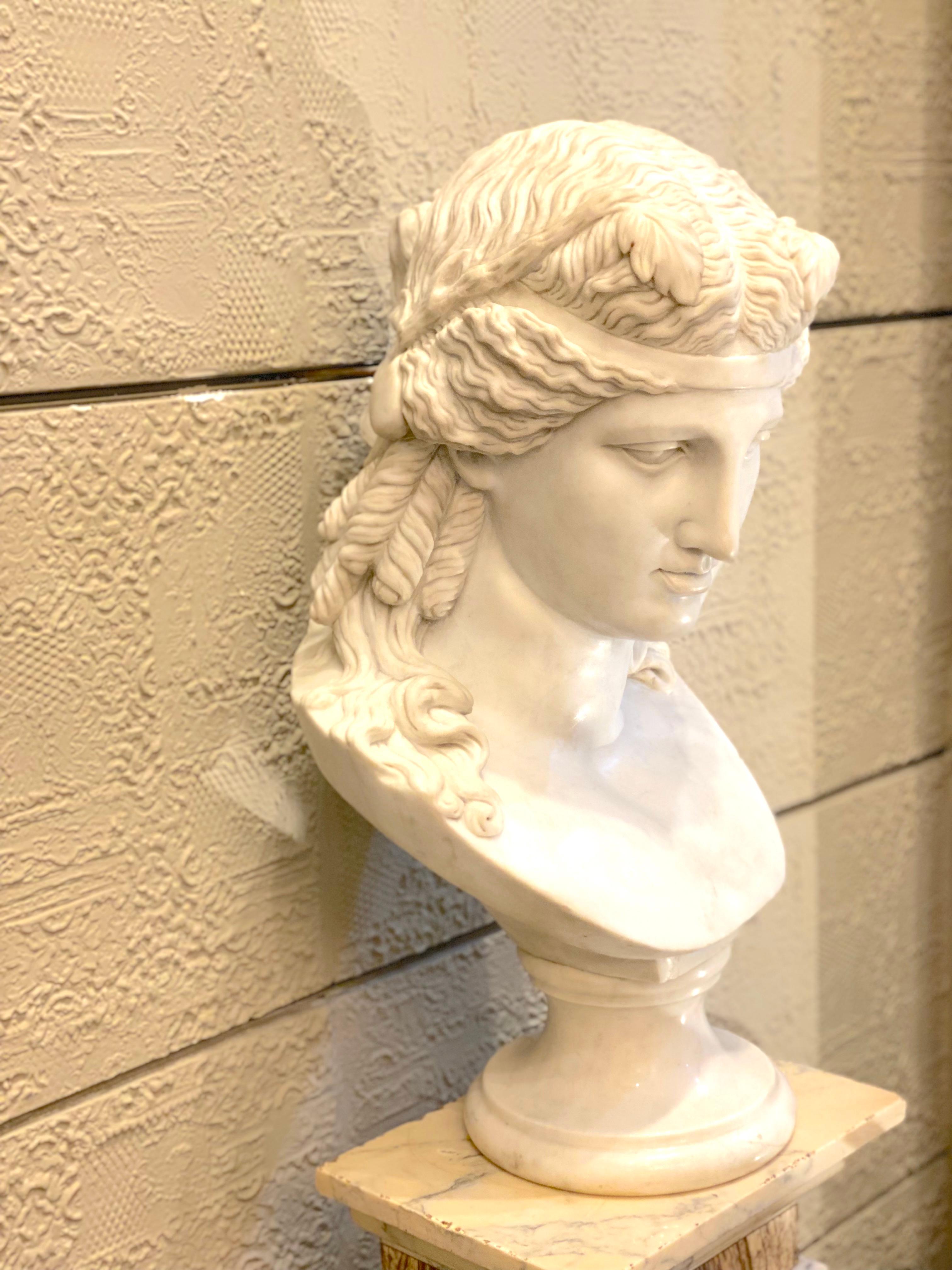 Dioniso, dio del divertimento, busto neoclassico in marmo bianco  Italia , 1890 ' in vendita 4