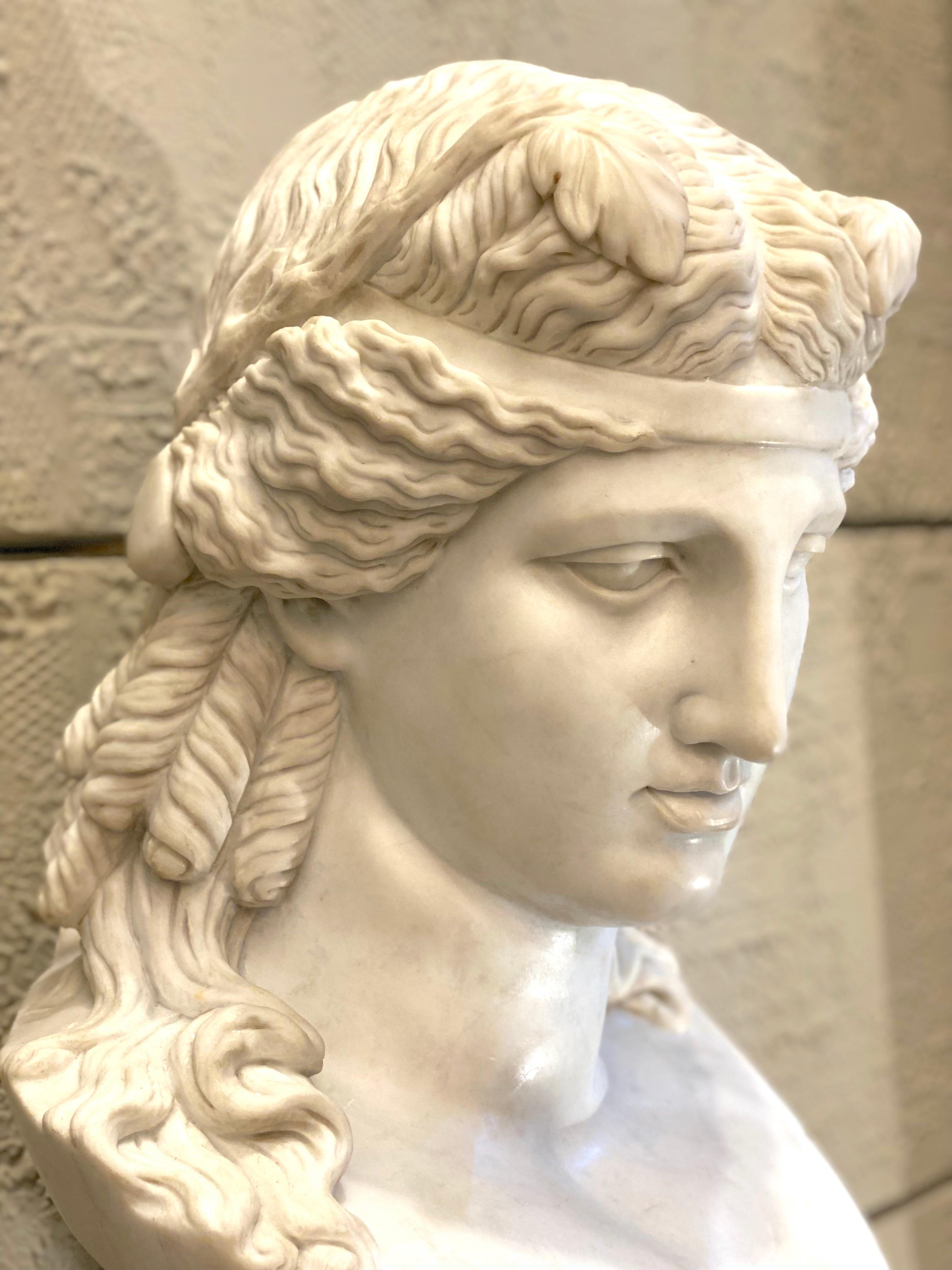 Dioniso, dio del divertimento, busto neoclassico in marmo bianco  Italia , 1890 ' in vendita 5