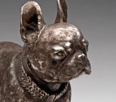 Portrait d'un chien en bronze argenté représentant un bulldog français, vers les années 1880-1890