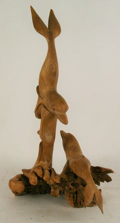 Vintage Japanese Hand Carved Dolphin Sculpture