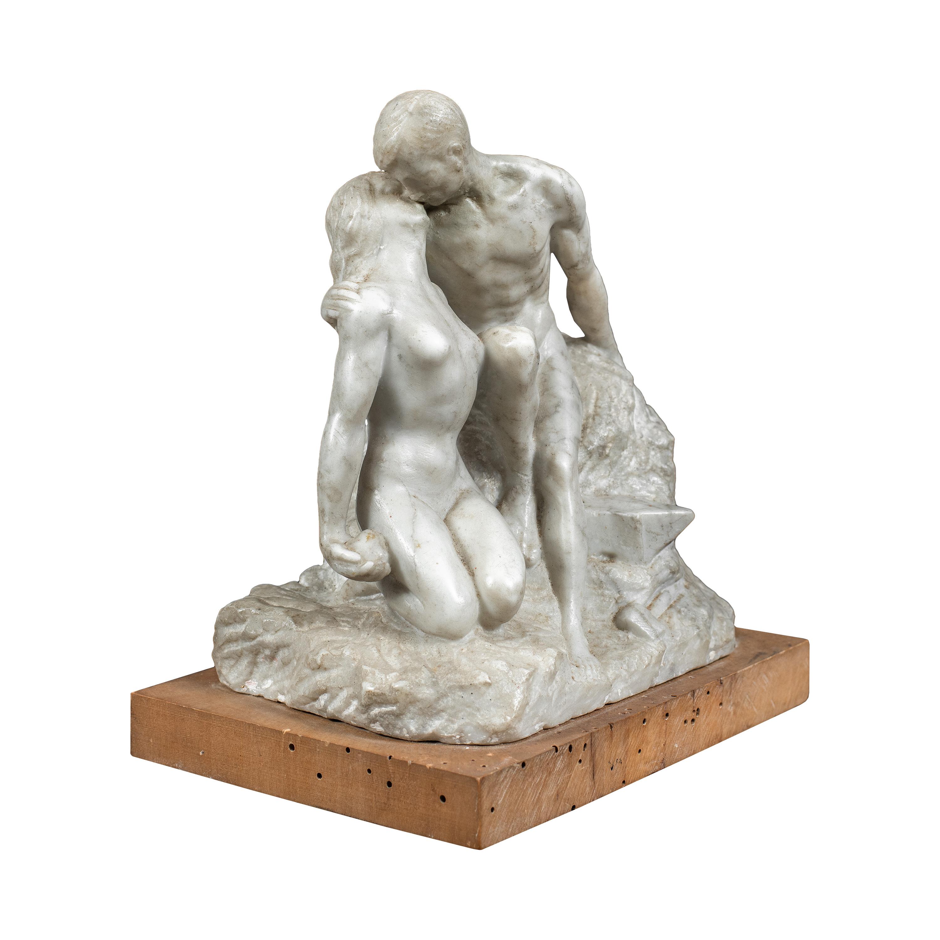 Romantische Marmorskulptur des frühen 19. Jahrhunderts – Kissenfiguren – Sculpture von Unknown