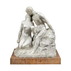 Antique Early 19th century Romantic marble sculpture - Kiss figures