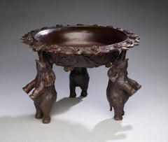 Antique Turn of the Century Bronze Bowl With Standing Elephants