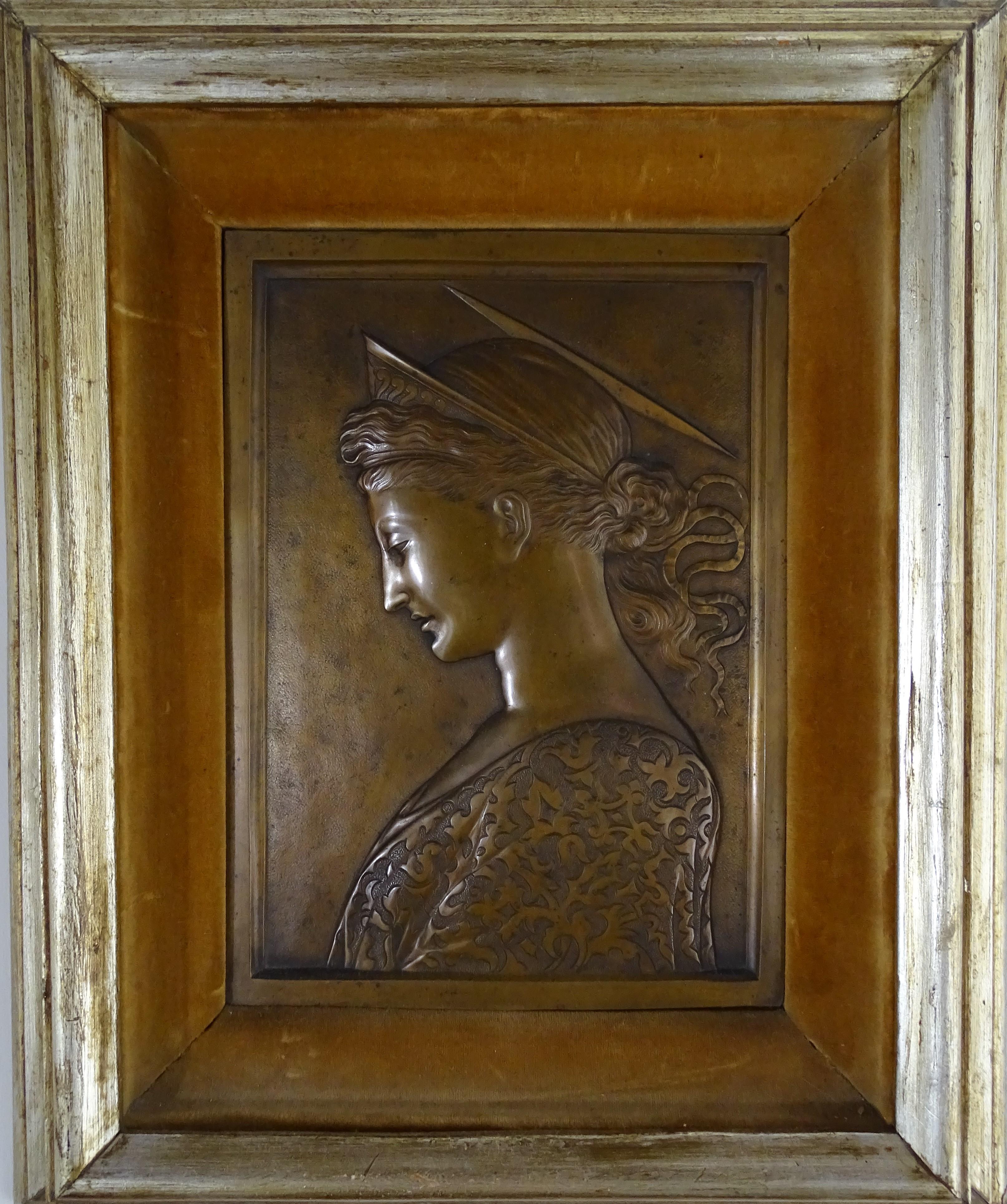 Unknown Figurative Sculpture - Early 20th Century Bronze Relief Pre-Raphaelite French School Profile of a Woman
