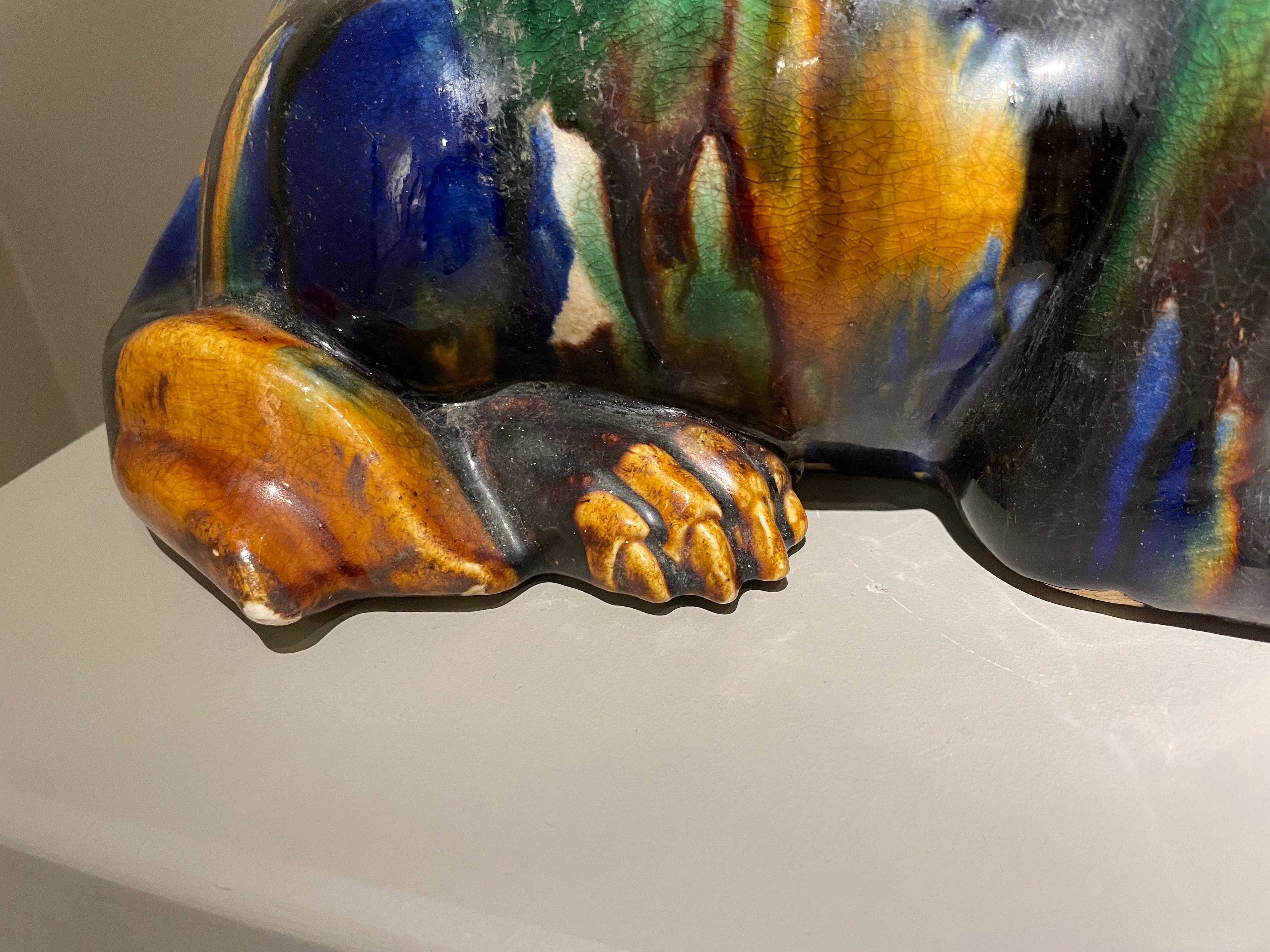 Early 20th Century drip glaze ceramic dog sculpture in the style of Tang/Sancai - Gray Figurative Sculpture by Unknown