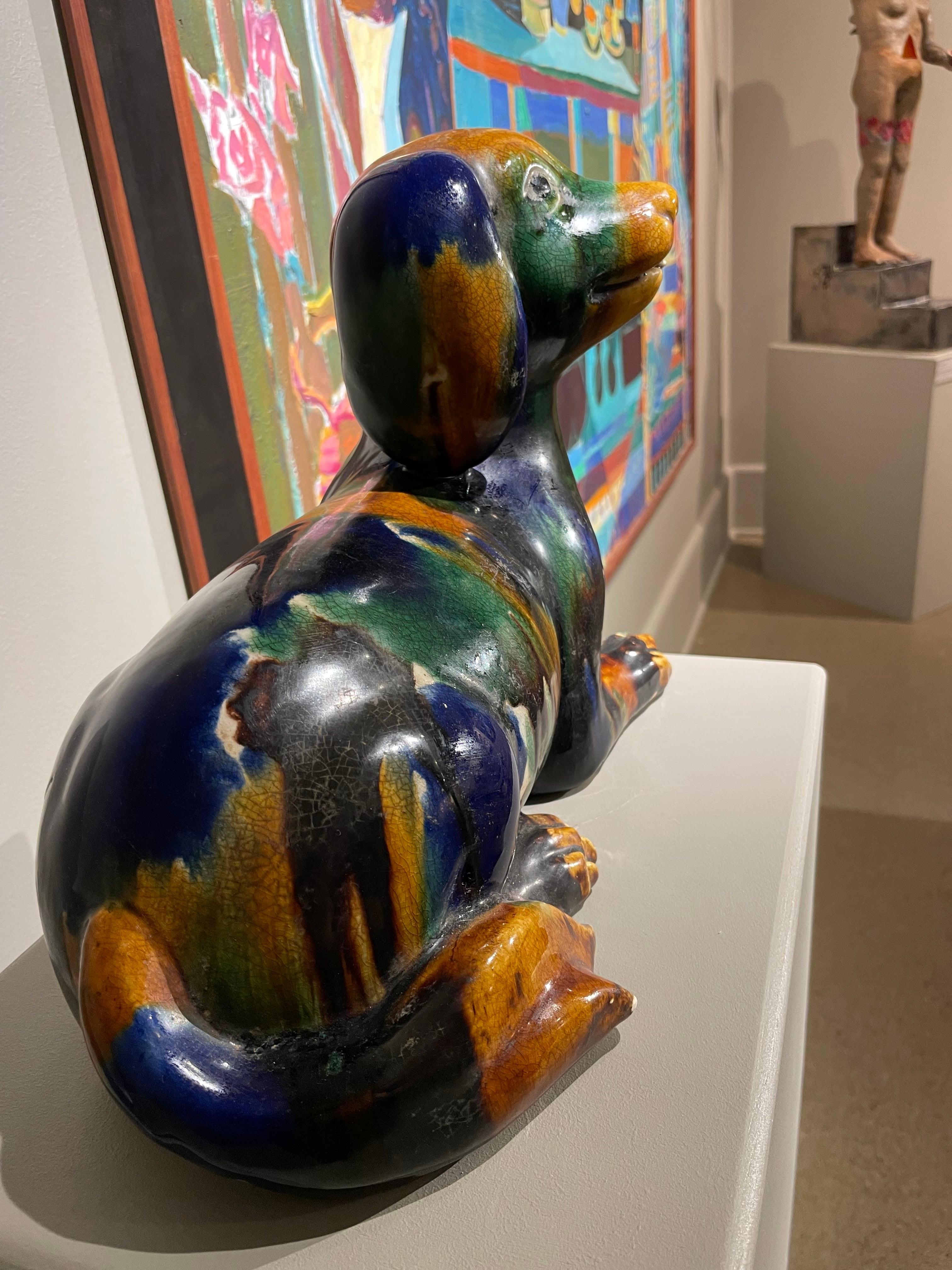 Early 20th Century drip glaze ceramic dog sculpture in the style of Tang/Sancai For Sale 2