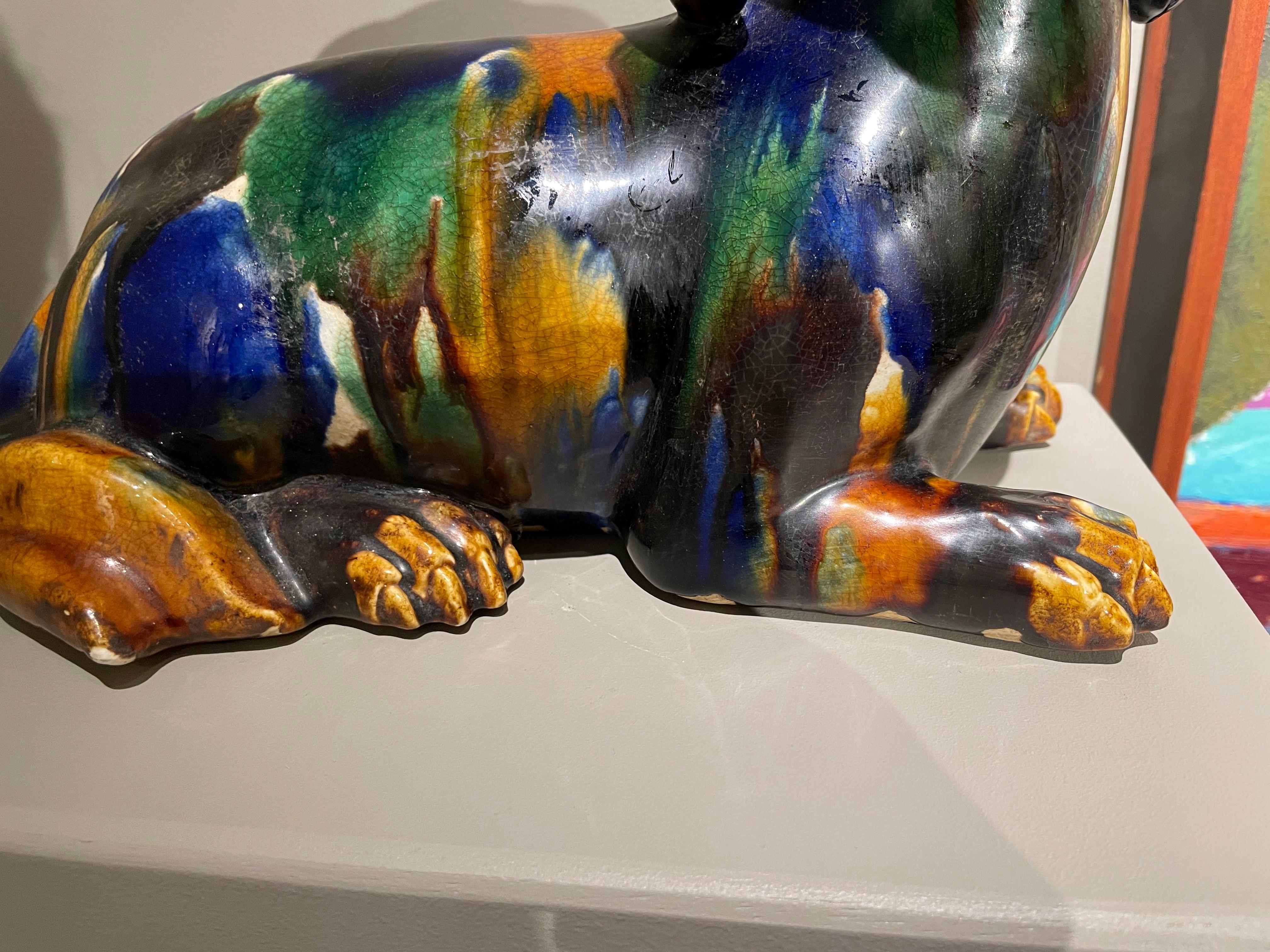 Early 20th Century drip glaze ceramic dog sculpture in the style of Tang/Sancai For Sale 3