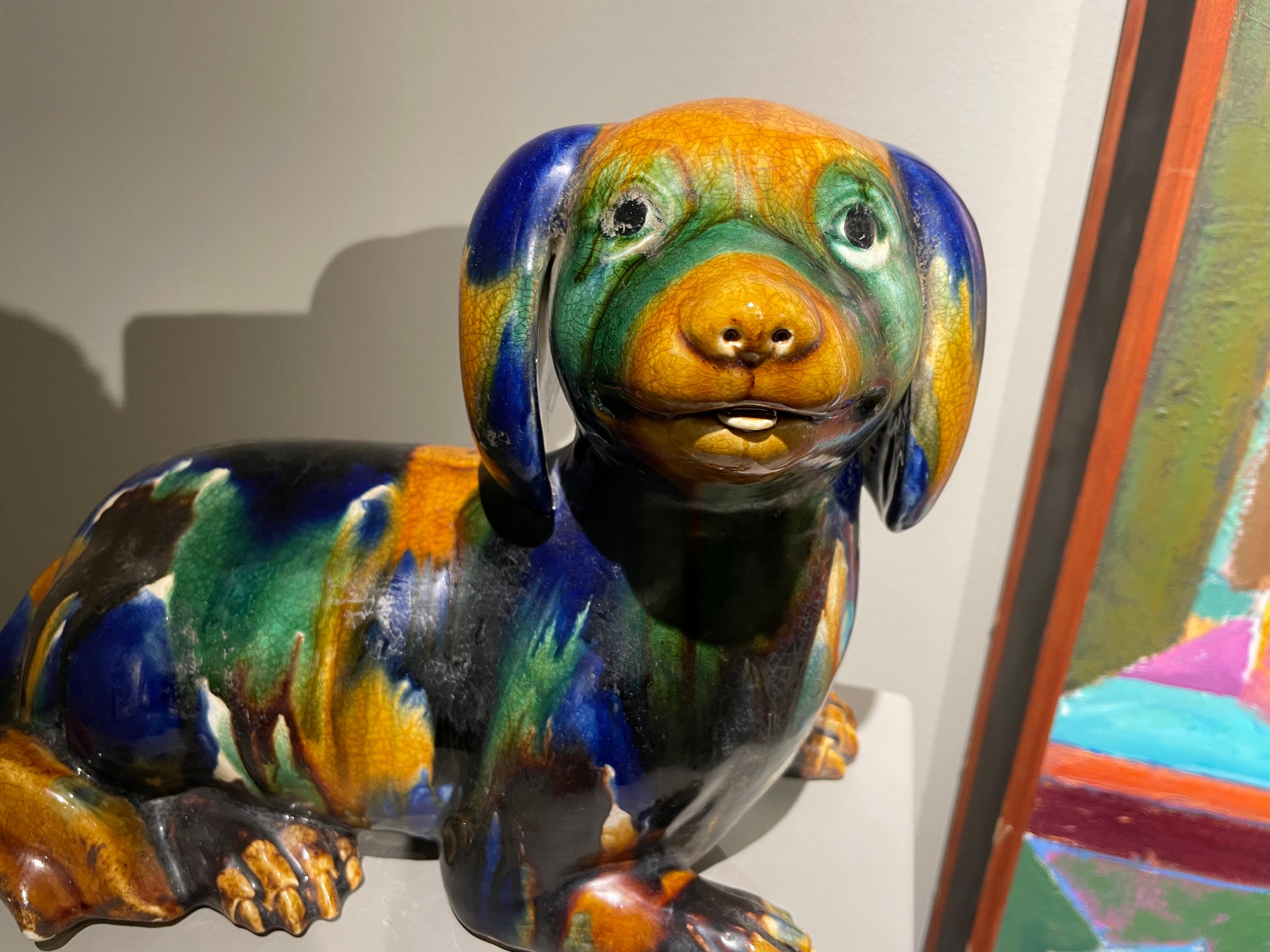 Early 20th Century drip glaze ceramic dog sculpture in the style of Tang/Sancai For Sale 4