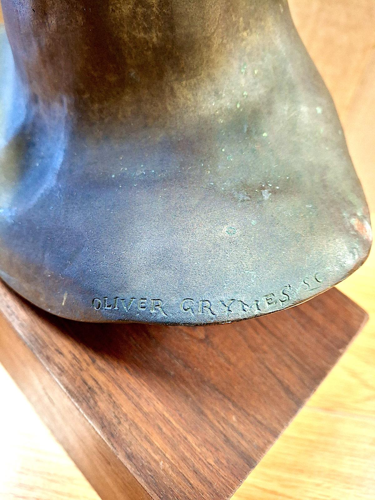 Early 20th-century Female Bronze Bust on Stand by Oliver Grymes For Sale 6
