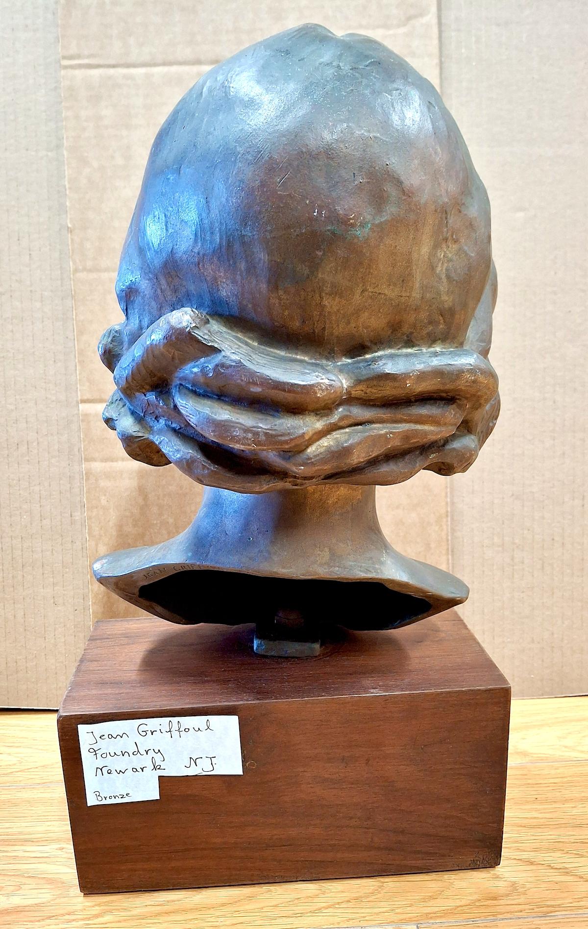 Early 20th-century Female Bronze Bust on Stand by Oliver Grymes - American Realist Sculpture by Unknown
