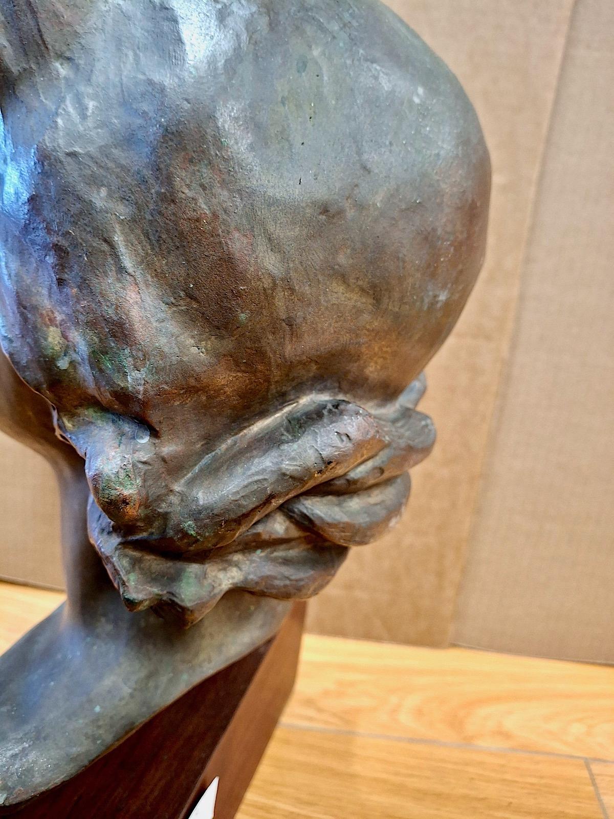 Early 20th-century Female Bronze Bust on Stand by Oliver Grymes For Sale 3