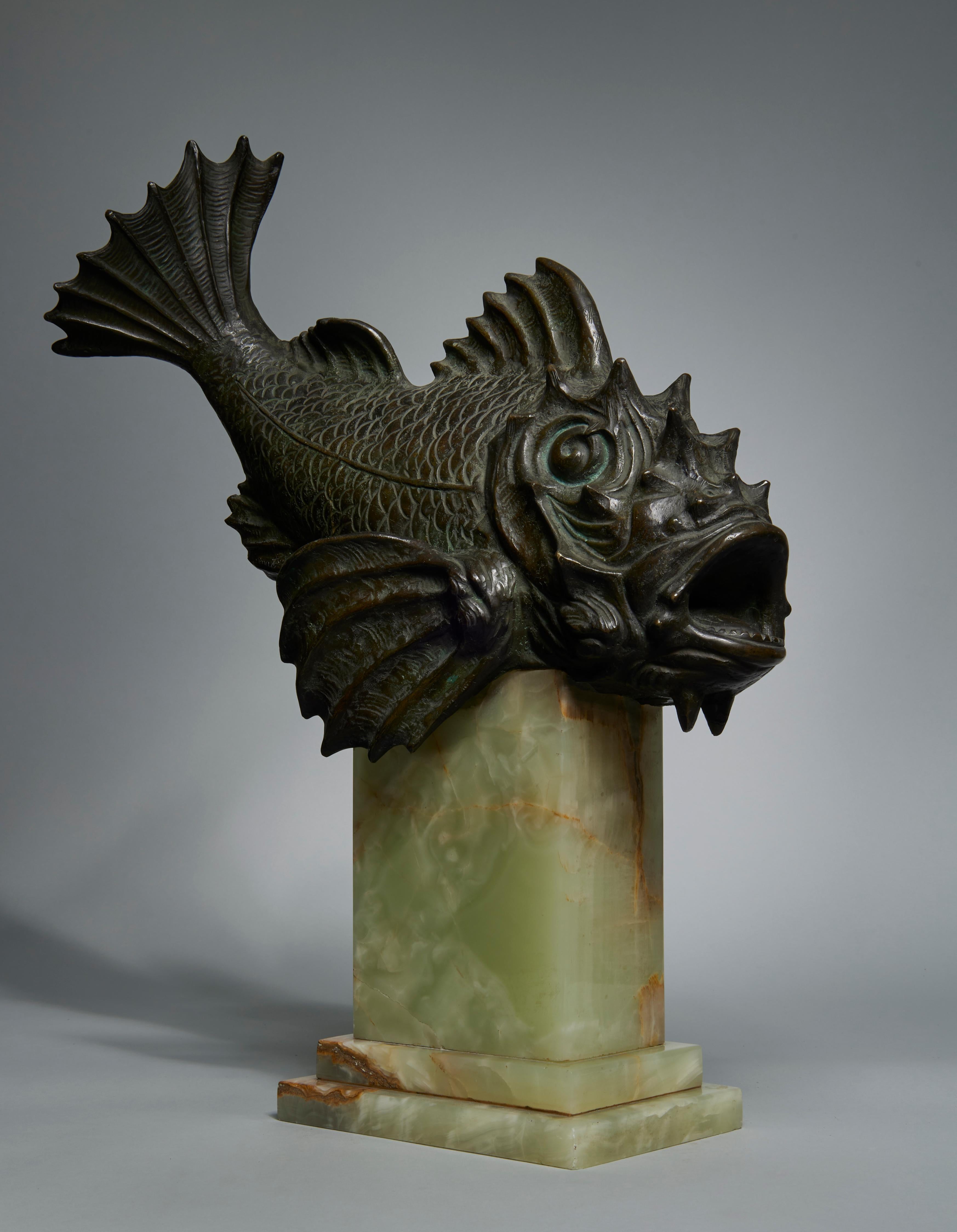 Early 20th Century Modern Bronze Scorpion Fish on Marble Base - Sculpture by Unknown