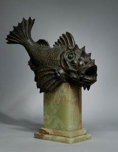 Poisson scorpion en bronze moderne du début du 20e siècle sur base en marbre