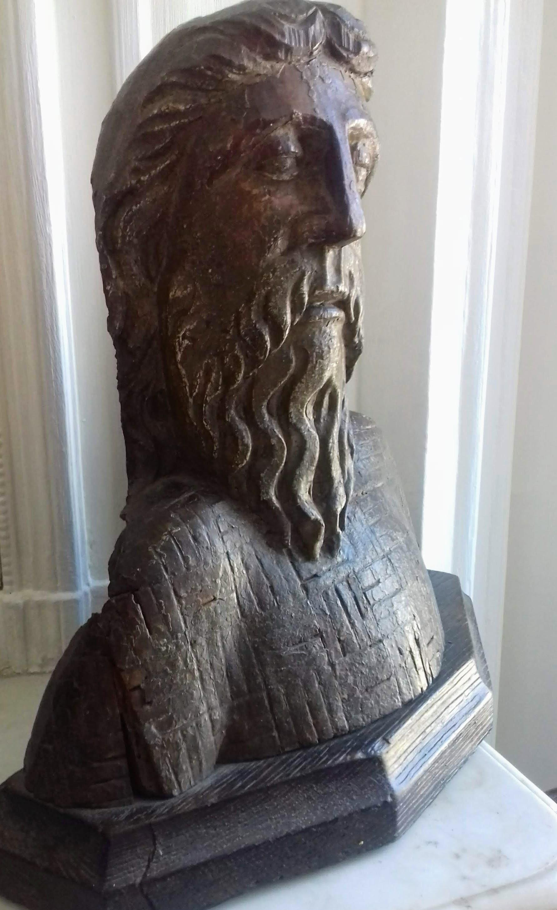 Early Renaissance 15th Century Gothic Bust of a saint or secular figure carving - Brown Figurative Sculpture by Unknown