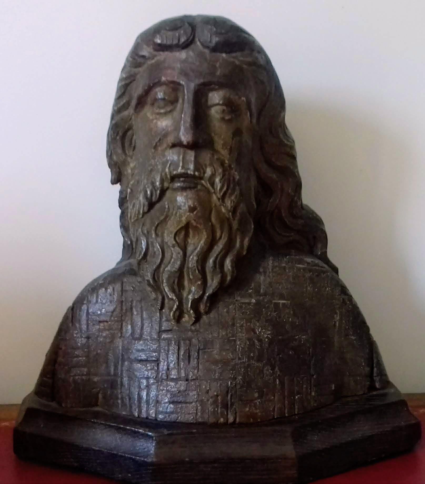 Unknown Figurative Sculpture - Early Renaissance 15th Century Gothic Bust of a saint or secular figure carving