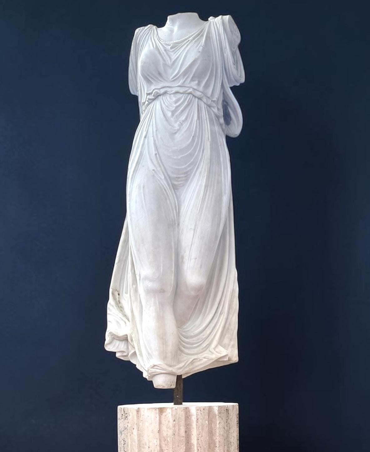 Elegant Neoclassical White Marble Fragment Draped Female Sculpture 19' century