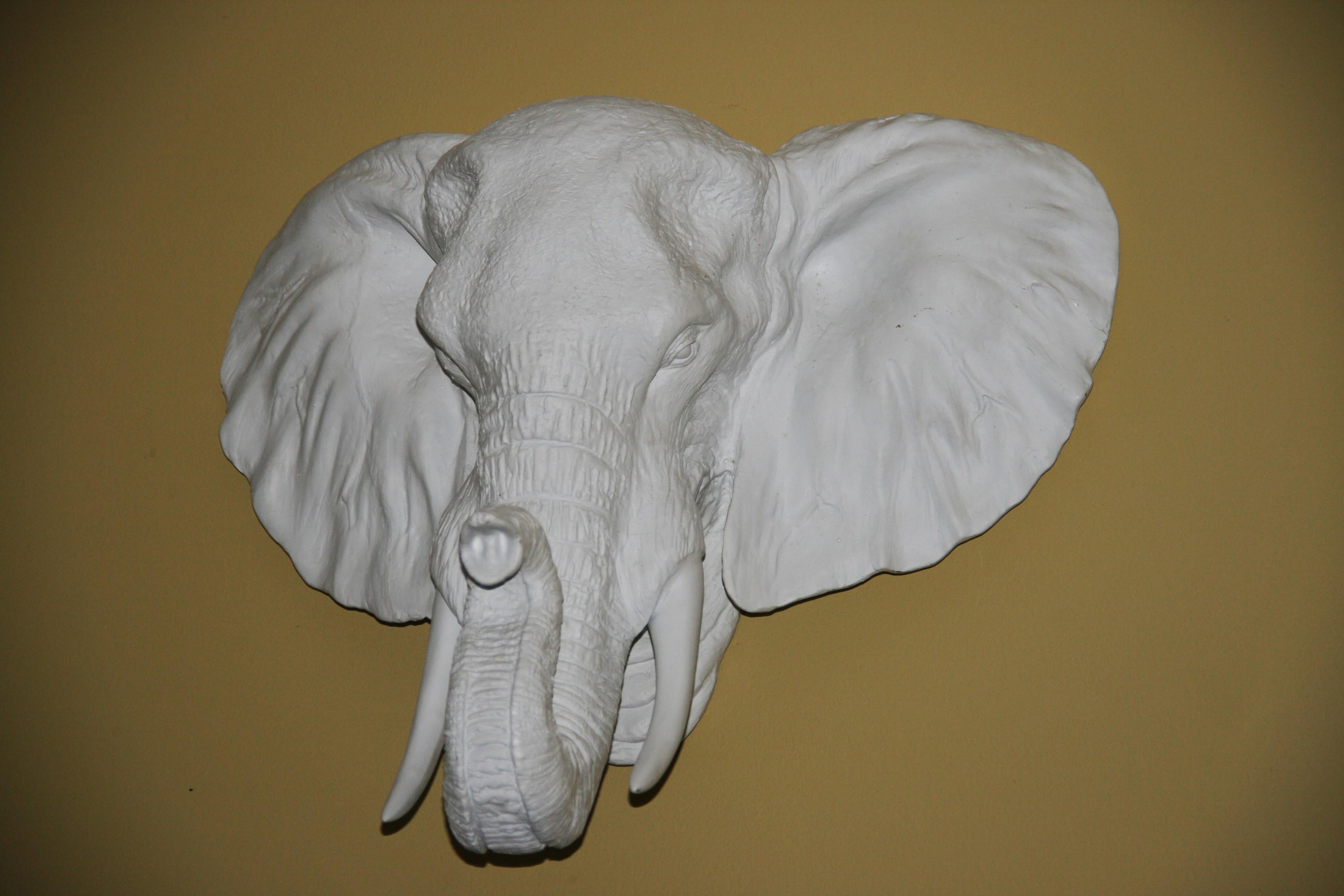 Unknown Figurative Sculpture – Elefant Gießharz Wandskulptur