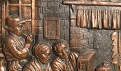 Embossed Copper Repousse Plaque - Family Hearth Scene