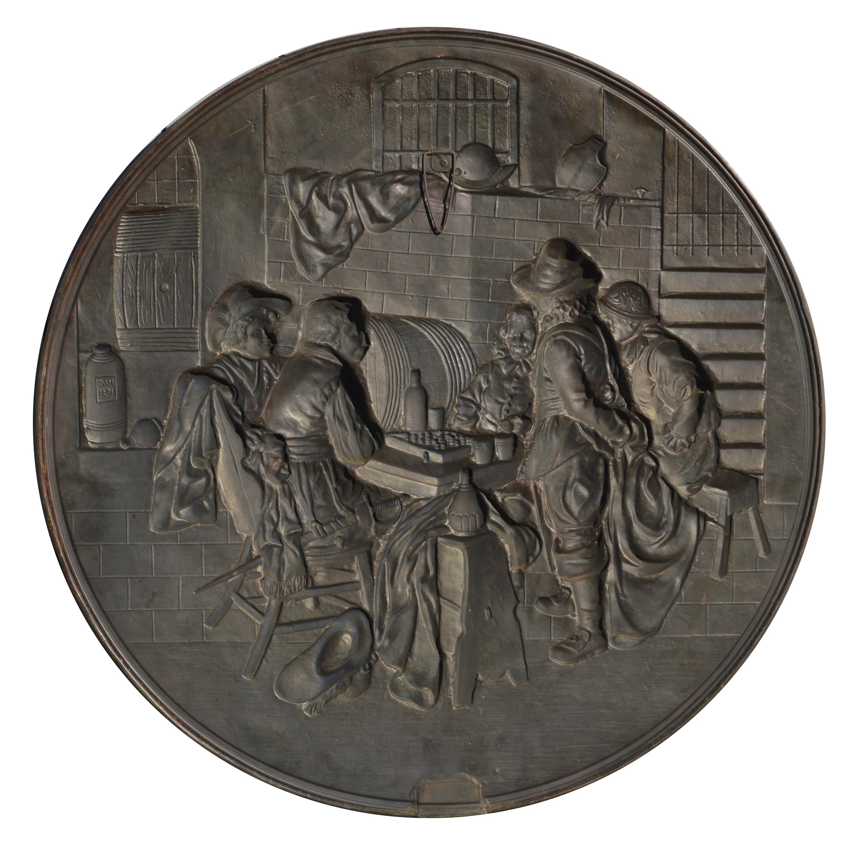 Embossed Copper Repousse Plaque - Tavern Scene 1