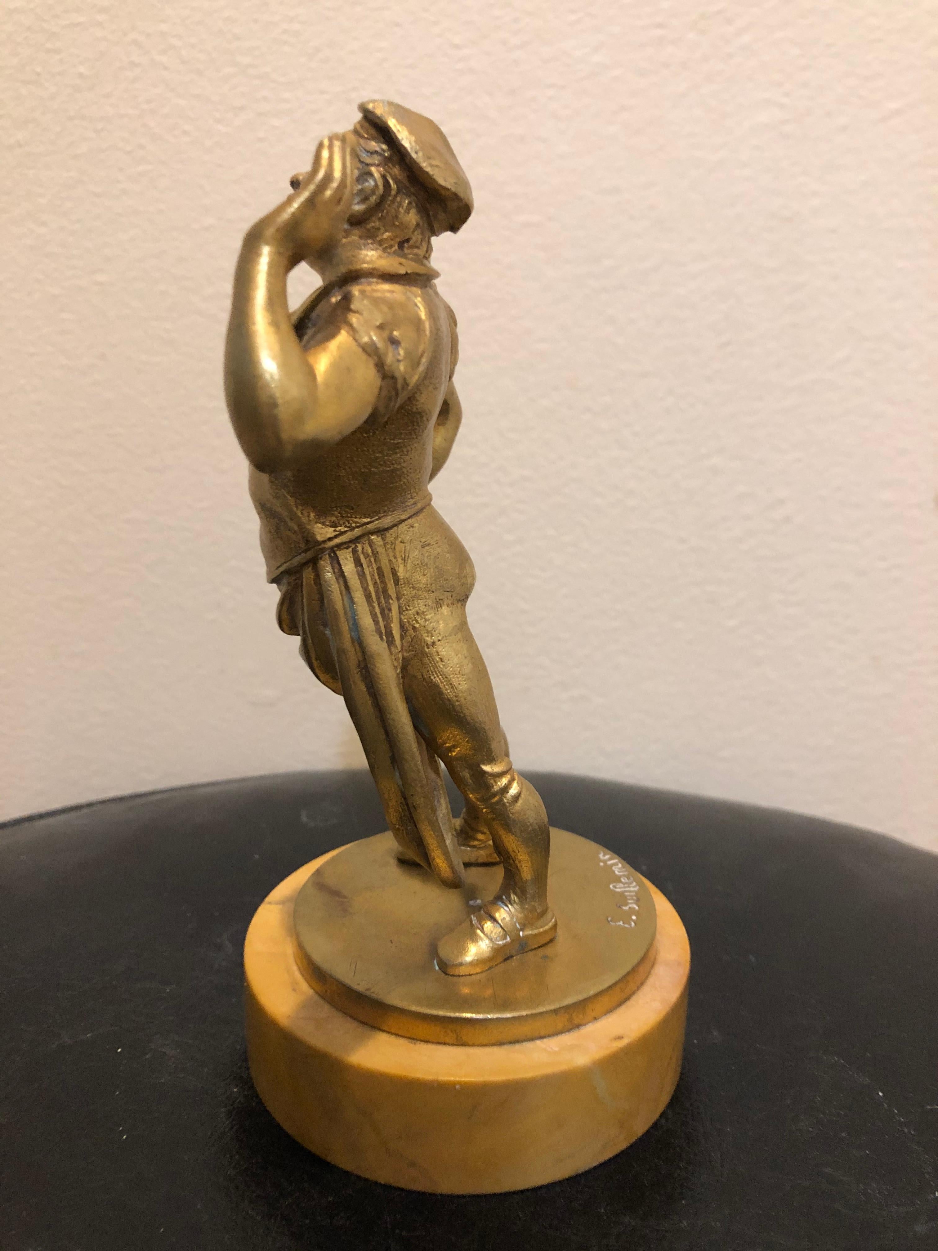 Emile Guillemin: 1841-1907. Very important and well listed French sculptor. He has auction results over 1.2 million dollars. This little bronze gem of a possible cook or some other character is quite detailed. It measures 6 1/2 inches high by 3 1/4