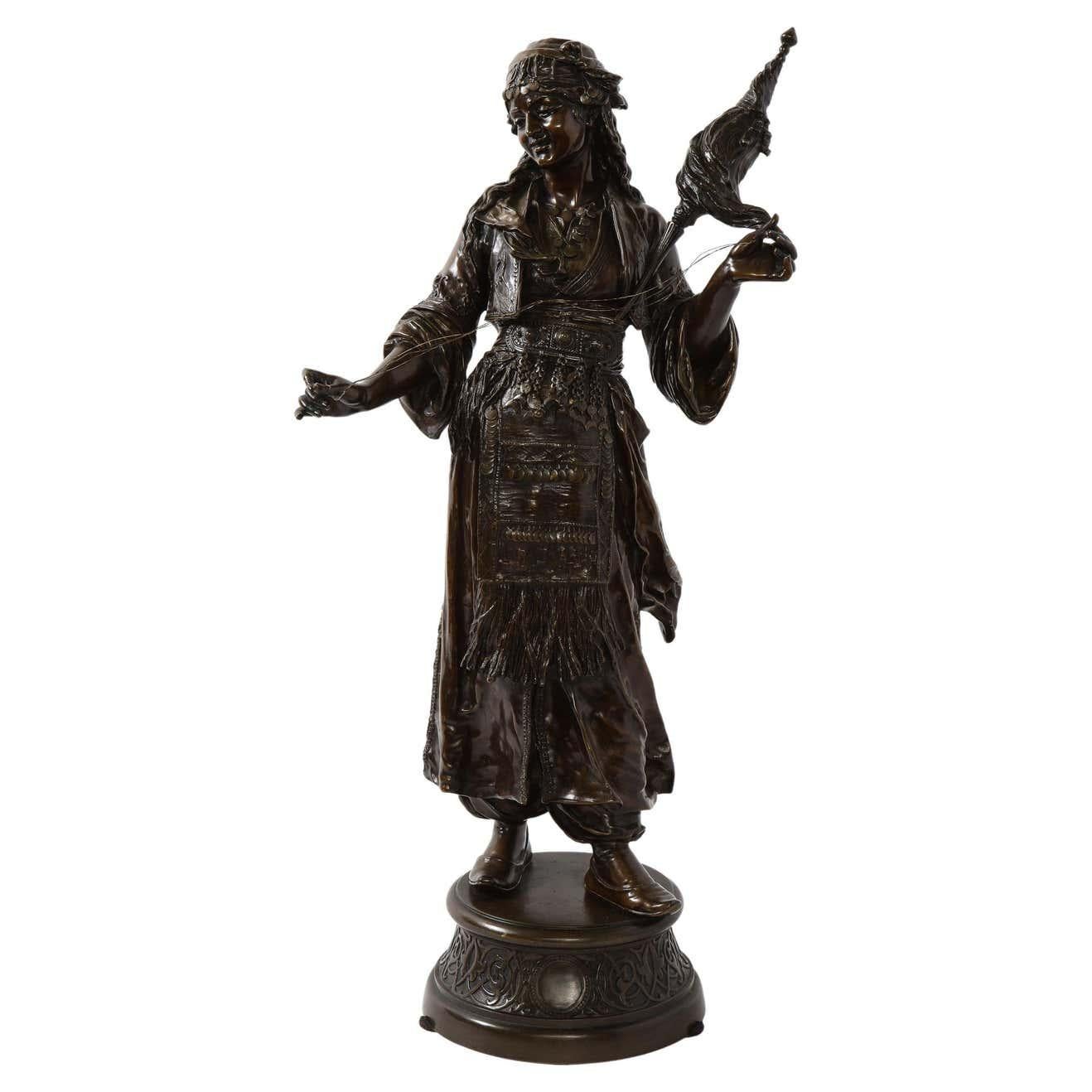 Unknown Figurative Sculpture - Émile Guillemin, a French Patinated Bronze Figure of an Orientalist Dancer