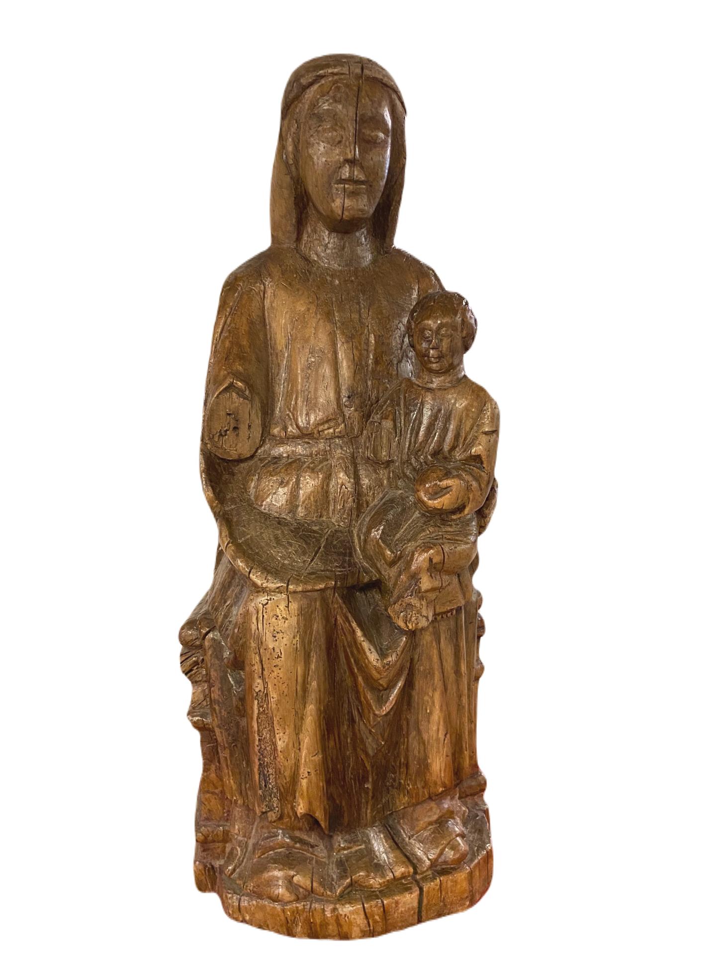 Unknown Figurative Sculpture – Inthronisierte Madonna mit Kind. 