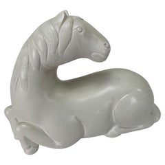 Used Equestrian White Horse Statue Clay Sculpture 