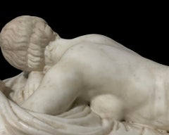Sleeping Hermaphrodite Large Neoclassical White Marble Sculpture Unsigned