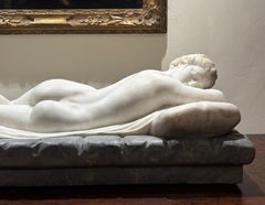 Sleeping Hermaphrodite Large Neoclassical White Marble Sculpture Unsigned