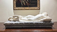 Sleeping Hermaphrodite Large Neoclassical White Marble Sculpture Unsigned