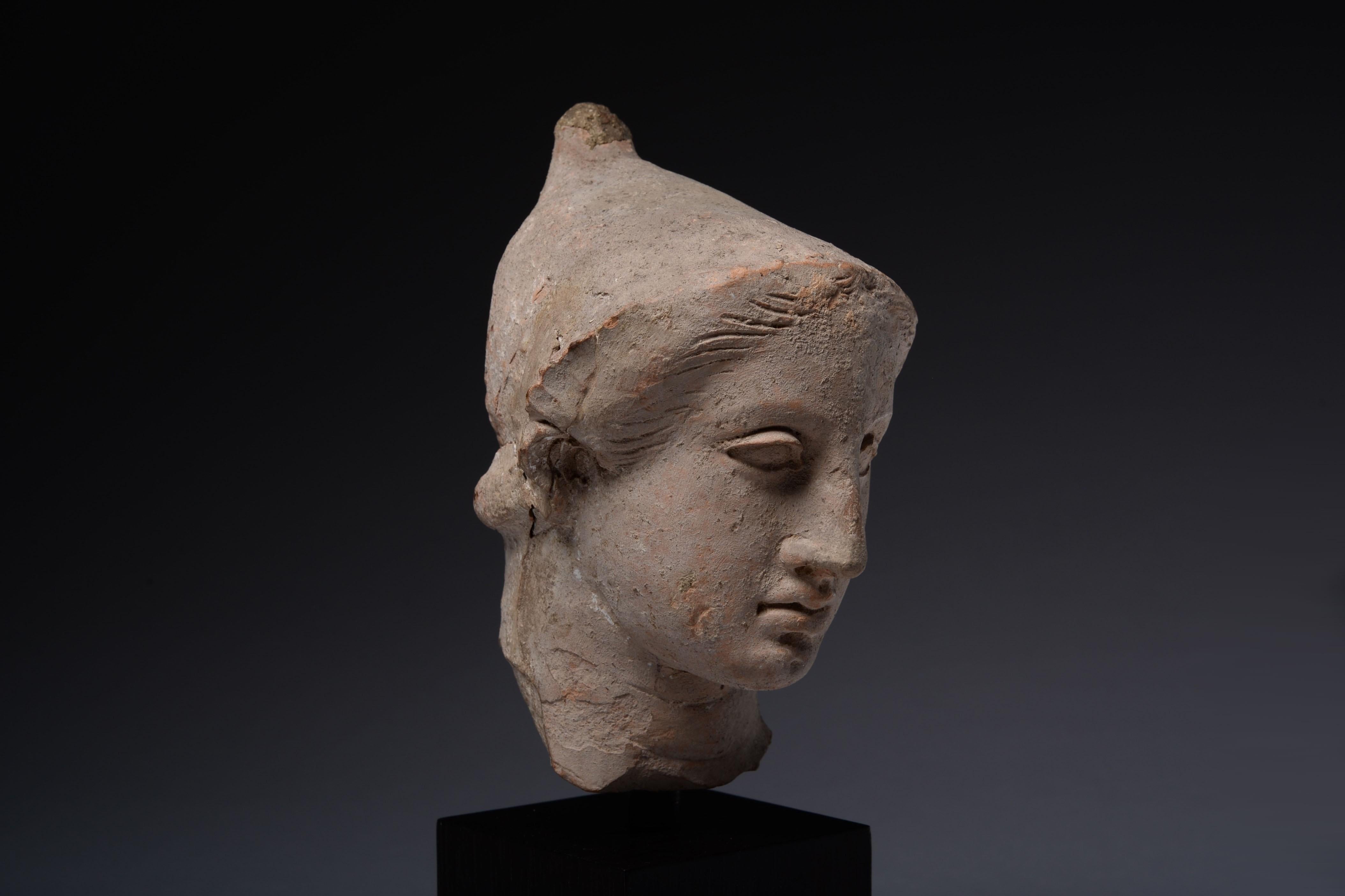 Exceptional Classical Greek Terracotta Head of a Youth - Black Figurative Sculpture by Unknown