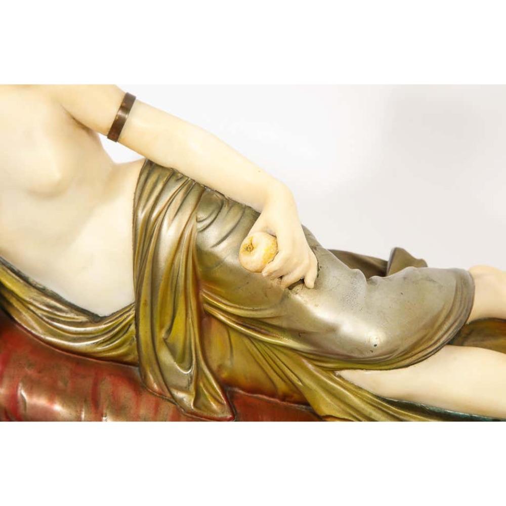 Exceptional neoclassical Italian alabaster and iridescent polychrome metal sculpture of Paulina Bonaparte Borghese, circa 1880.  

This iconic, elegant sculpture depicts Paulina Bonaparte as Venus Victrix (Venus (Victorius) after the famous model by