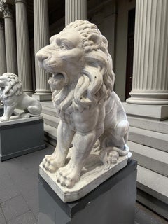 Exceptional Pair of Italian Neoclassical Leons Carrara Marble Statues