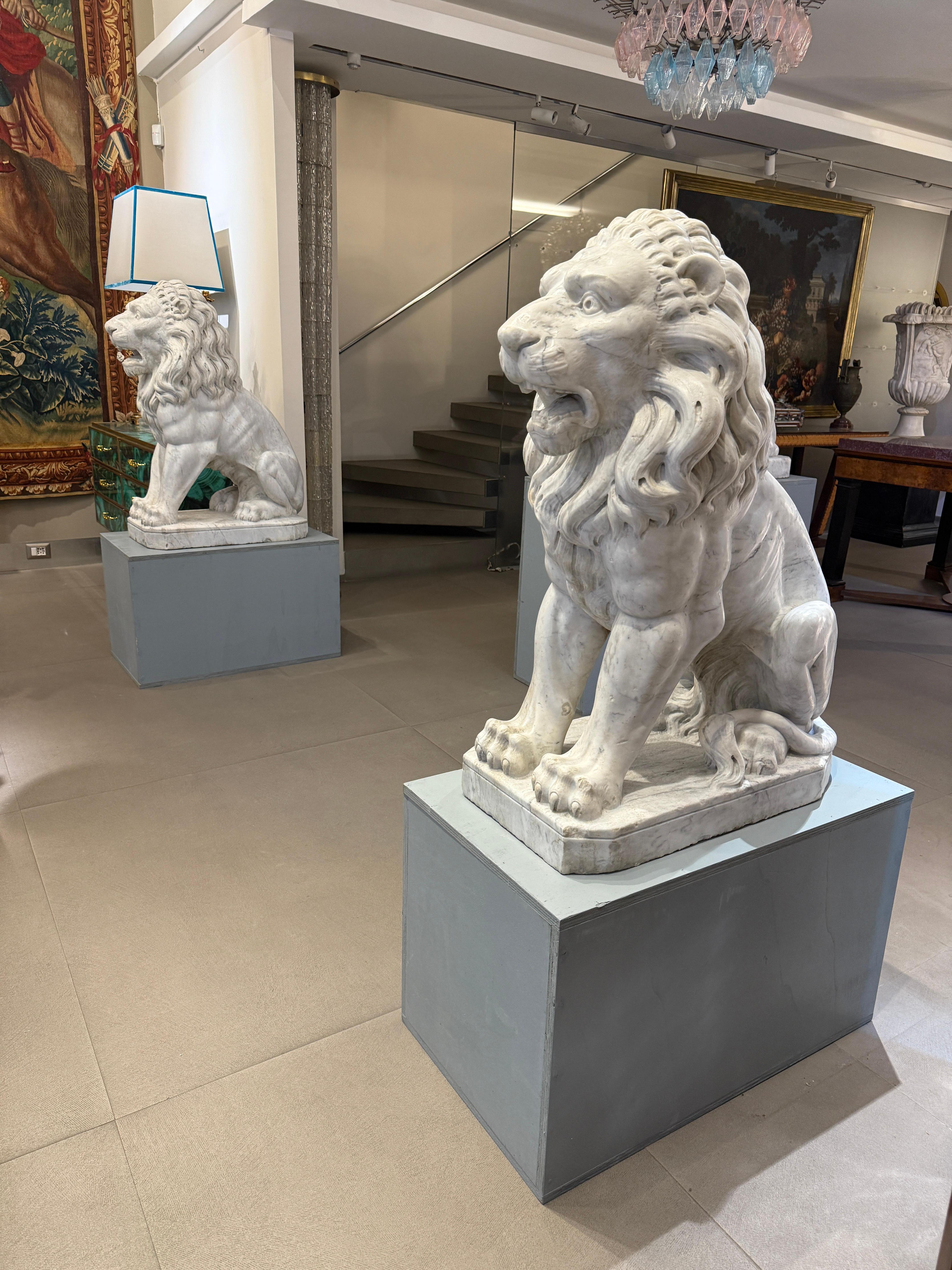  Une paire exceptionnelle  Leçons néoclassiques italiennes  Sculptures en marbre de Carrare.  
Une pièce intemporelle pour votre jardin  ou la décoration intérieure.
 Bon état, avec des signes visibles d'usure et d'utilisation certains  grattage, 