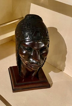 Exotic Indian Art Deco Sculpted Head in Wood by Arias