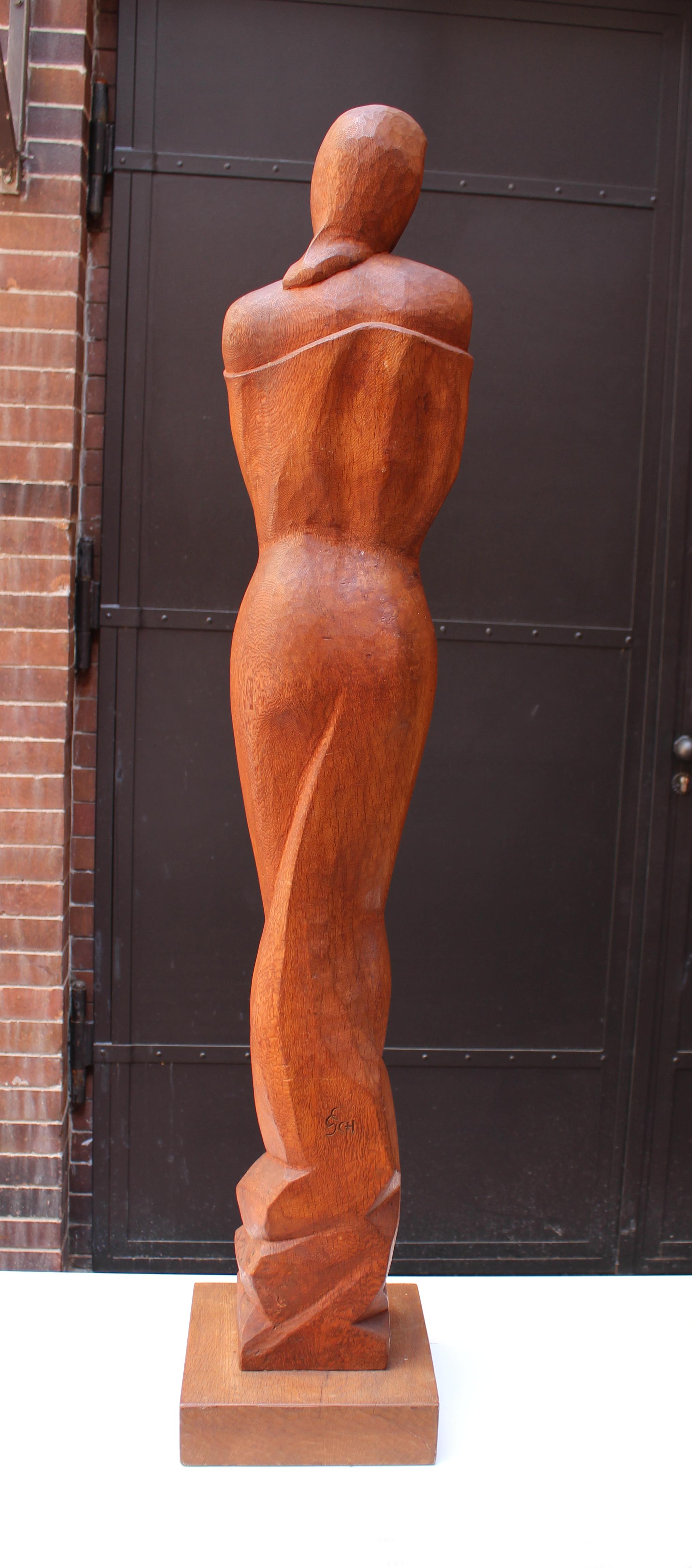 Expressionist Wood Sculpture 1920's - Brown Figurative Sculpture by Unknown