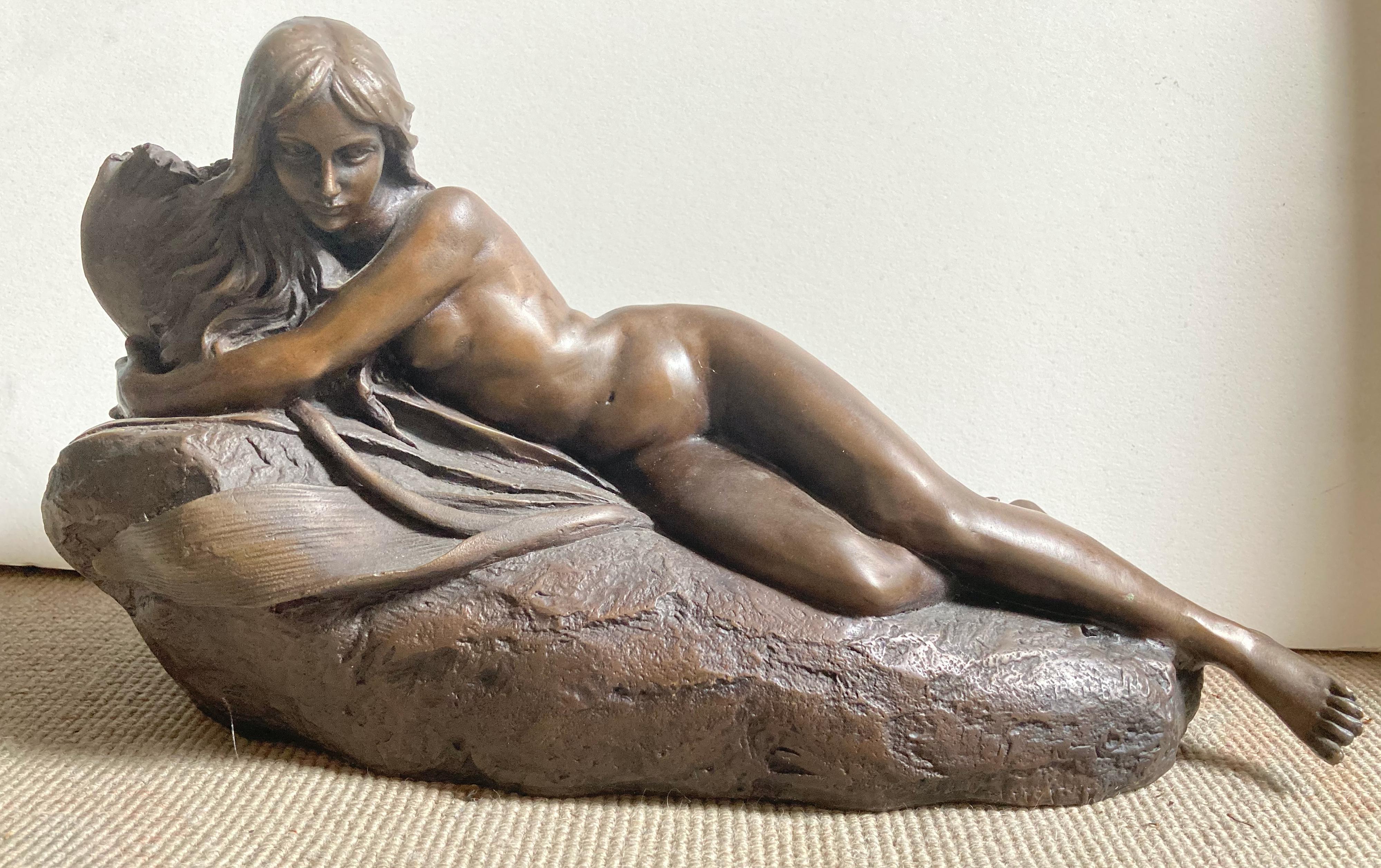 Exquisite 12" Bronze of Female Nude in Form of Candle Holder