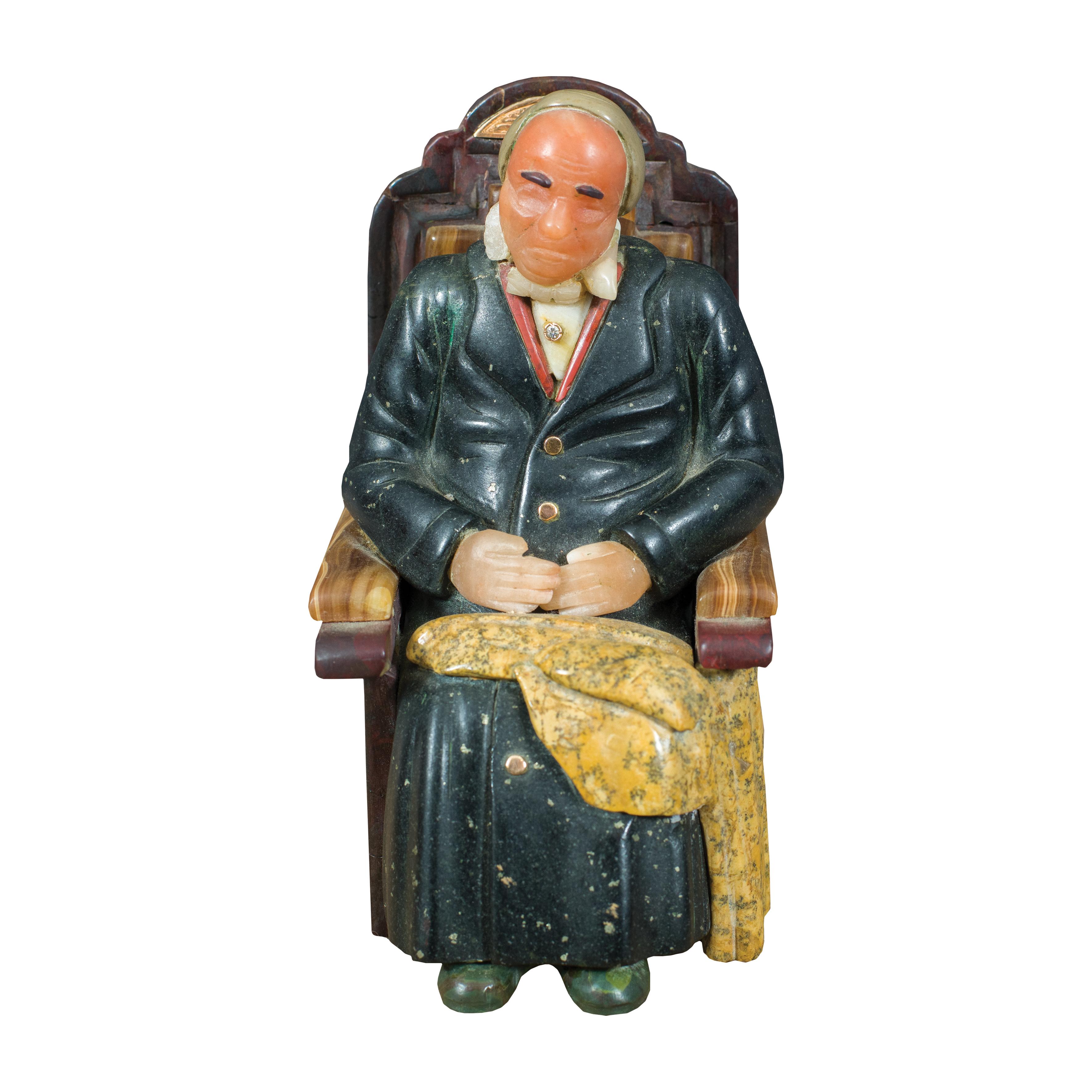 Unknown Figurative Sculpture - Fabergè follower - 19th/20th century Russian marble precious stone sculpture